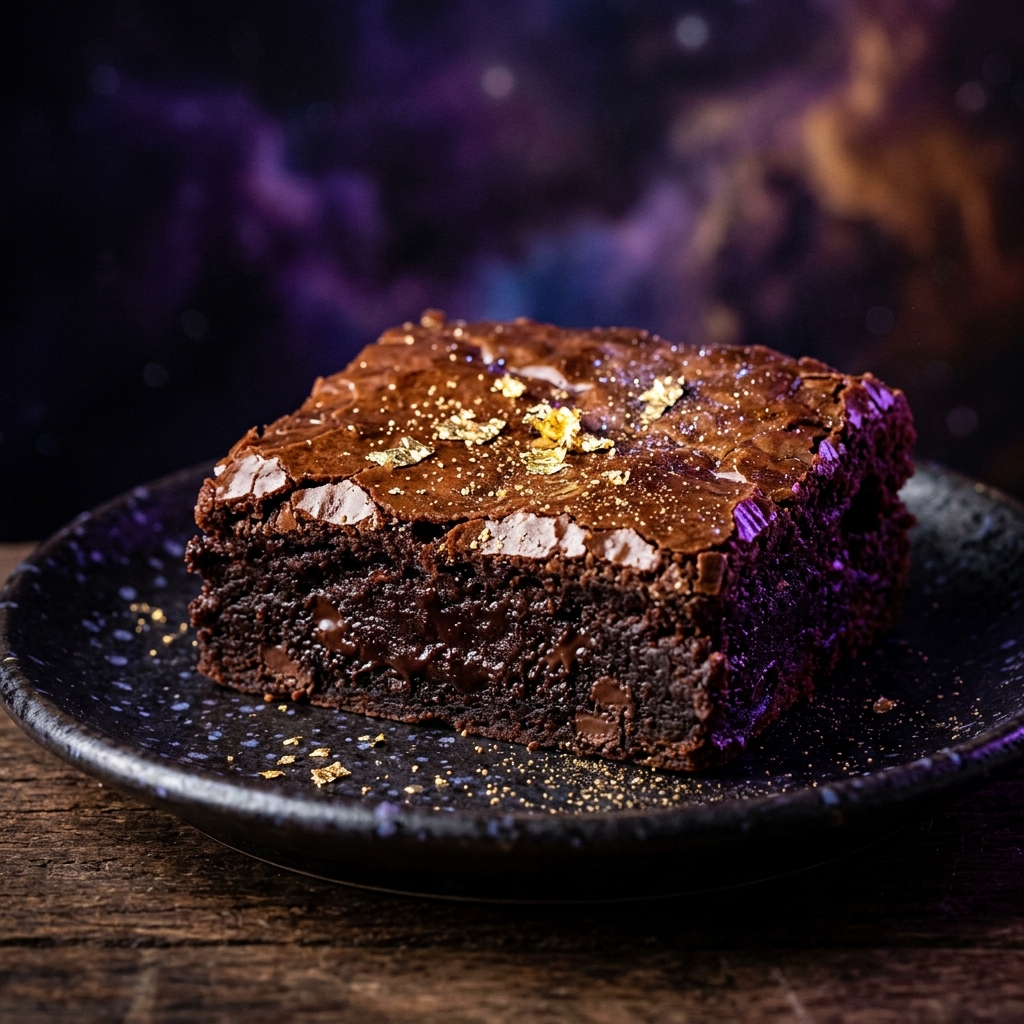 Brownie artesanal de chocolate belga Supernova Fudge com ouro comestível
